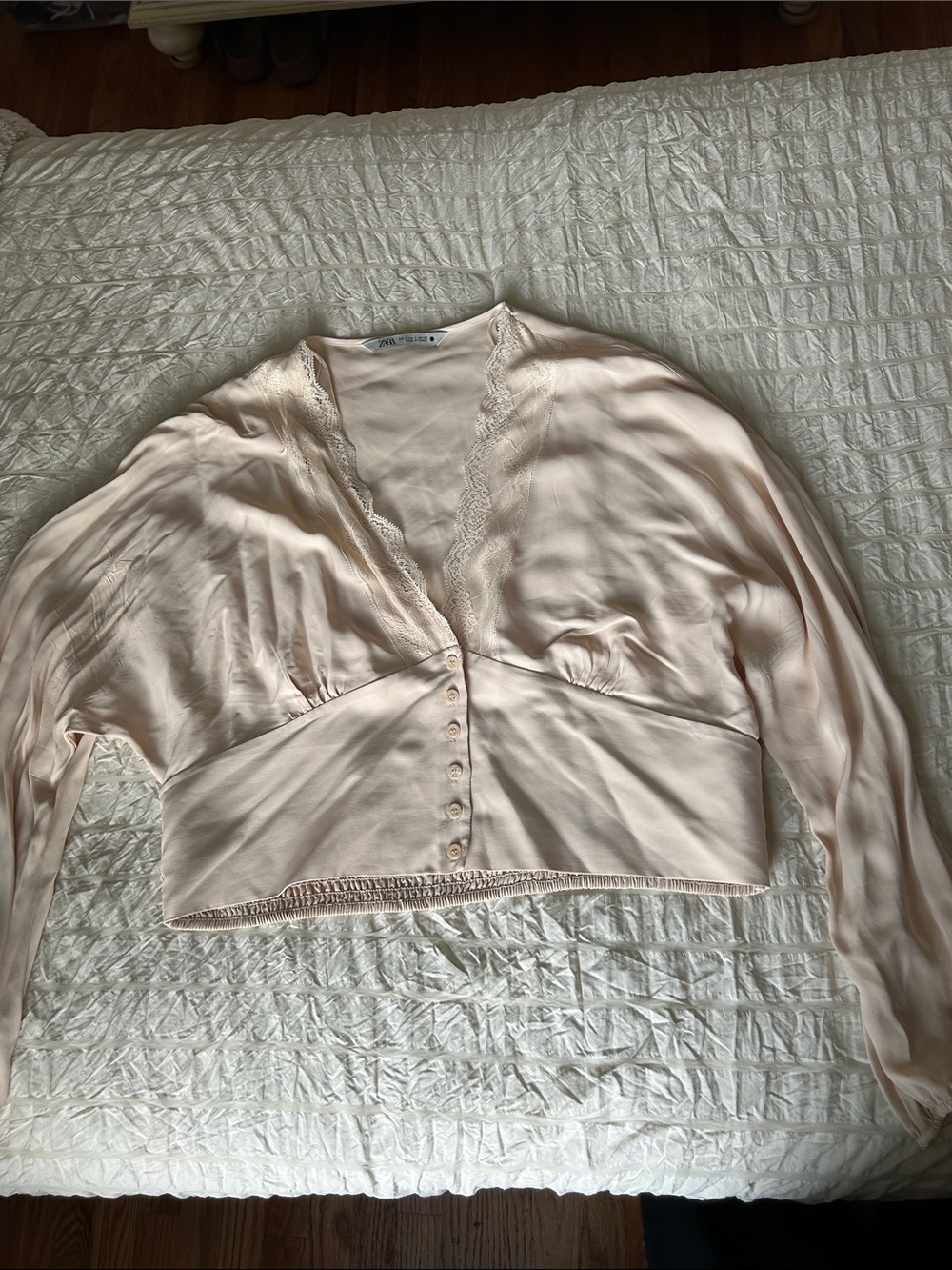 Zara Blush Pink Lace-Trim Button Front Top